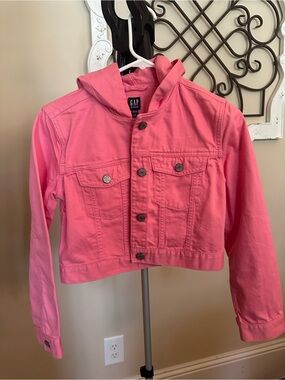 GAP Girls Pink Hooded Cropped Jean Jacket